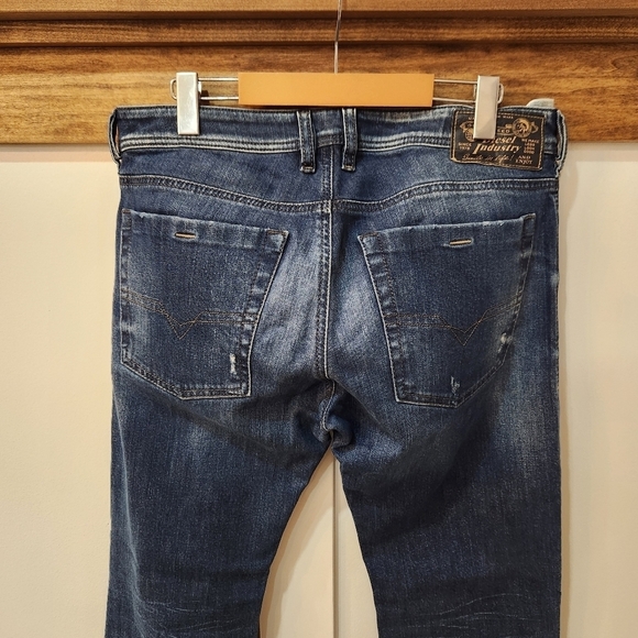 Diesel Zathan Jeans W31 L30 Dark Wash Distressed Stretch Regular Bootcut - Picture 4 of 14